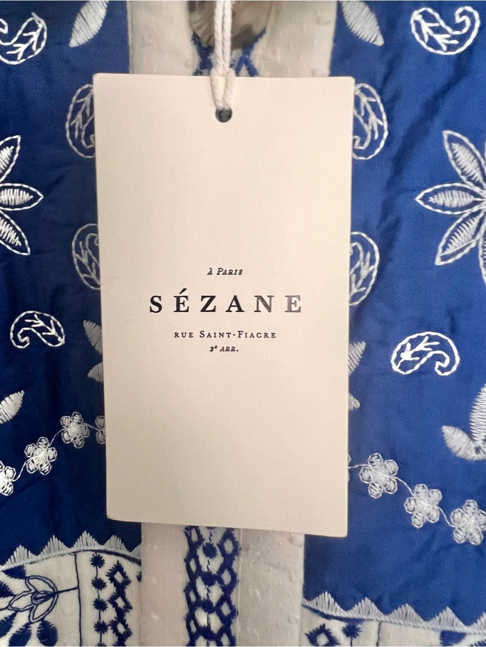 Sezane Smith In Blue Ecru Bandana Embroidered Quilted Floral Jacket Size 40 - Picture 5 of 11